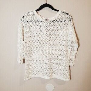 Vintage Y2K Open Crochet knit 3/4 sleeves White Top